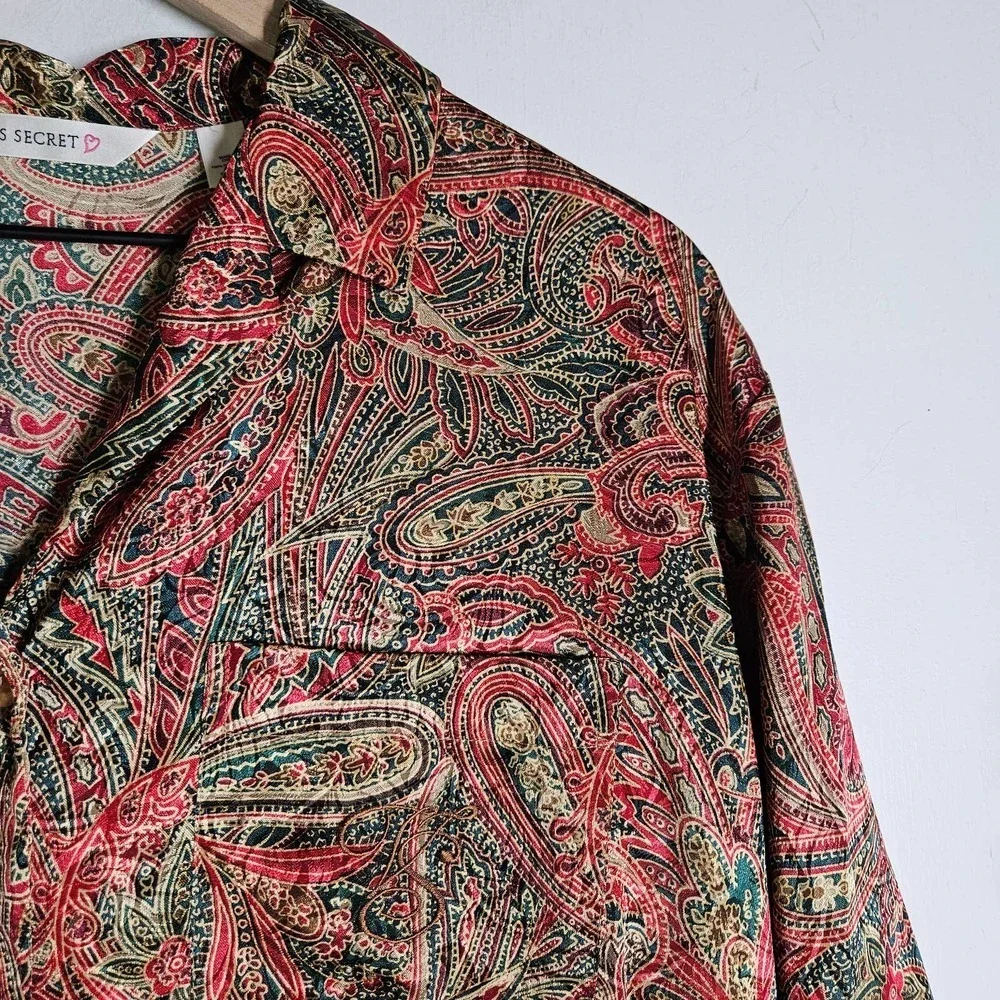 Vintage 90s Victoria's Secret 2pc Sleepshirt Kimono Robe XS OS Paisley Satin Set